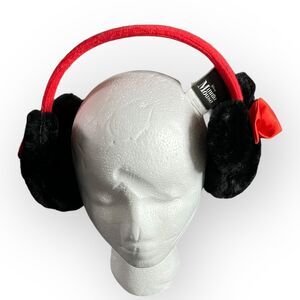 Disney Minnie Mouse Black Faux Fur w/ Red Satin Bows Ear Muffs One Size - NWOT